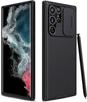CloudValley for Samsung Galaxy S22 Ultra Case with Slide Camera Cover, Hard PC Back & Soft Bumper Full-Body Protection, Slim Shockproof Protective Phone Cases for S22 Ultra 5G 6.8" 2022 - Black