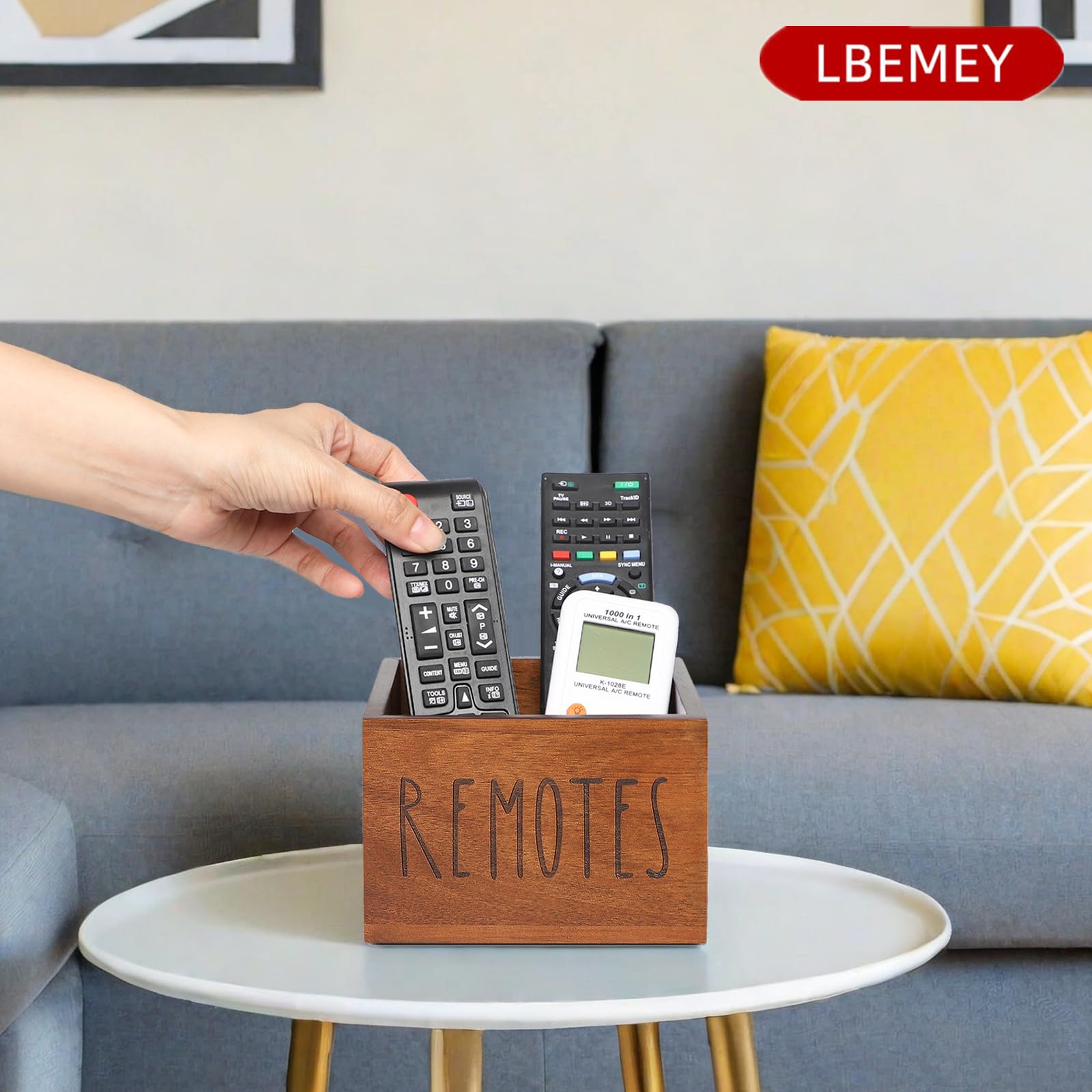 LBEMEY Soporte para control remoto de madera de acacia, soporte para control remoto de TV, organizador remoto para mesa, hogar, sala de estar, dormitorio para caja remota de madera (marrón, M, para