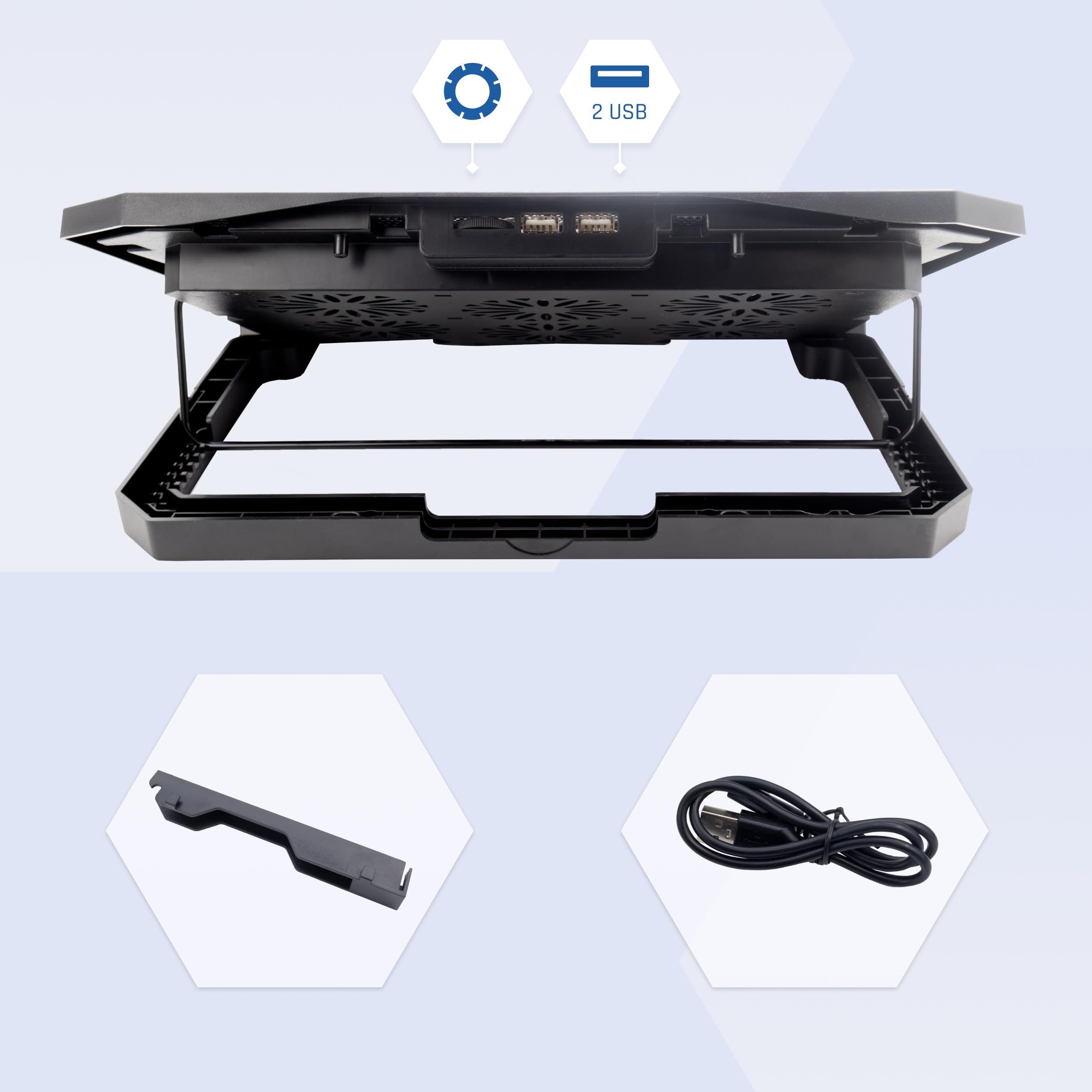 iggual – Base di Raffreddamento Portatile fino a 17” con 6 Ventole Silenziose e Supporto per Smartphone, Supporto Regolabile con 7 Angolazioni e Luce LED Blu, Include Cavo USB-A (RP6V17)