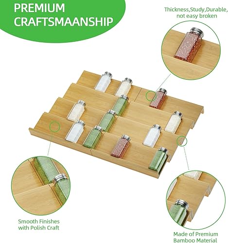 Miniatura 4 de BulkPanda Organizador de cajones de bambú para especias, 10 tarros de almacenamiento de especias para condimentos, organizador de cajones, juego de