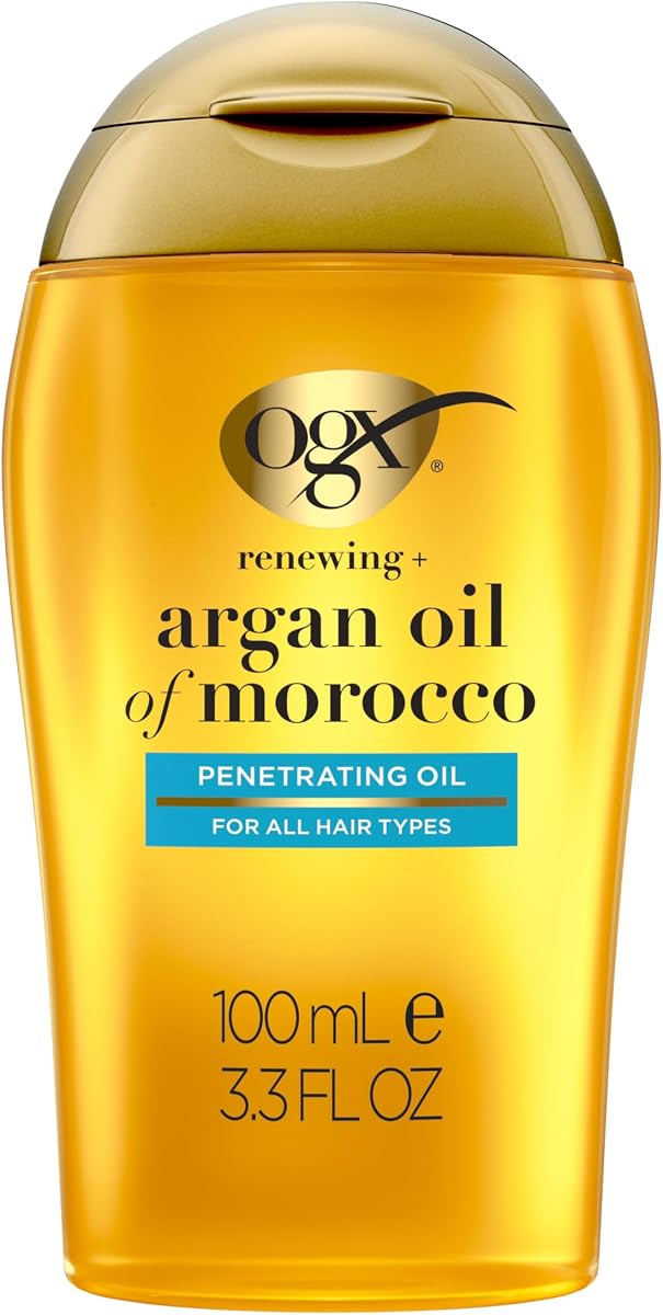 OGX Renewing + Argan Oil of Morocco, Cold-Pressed Argan Oil for Hair Penetrating Treatment & Shine, Moisturizing & Strengthening Silky Oil for All Hair Types, Paraben & Sulfate Free, 3.3 fl oz