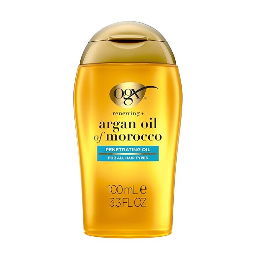 OGX Renewing + Argan Oil of Morocco, Cold-Pressed Argan Oil for Hair Penetrating Treatment & Shine, Moisturizing & Strengthening Silky Oil for All Hair Types, Paraben & Sulfate Free, 3.3 fl oz