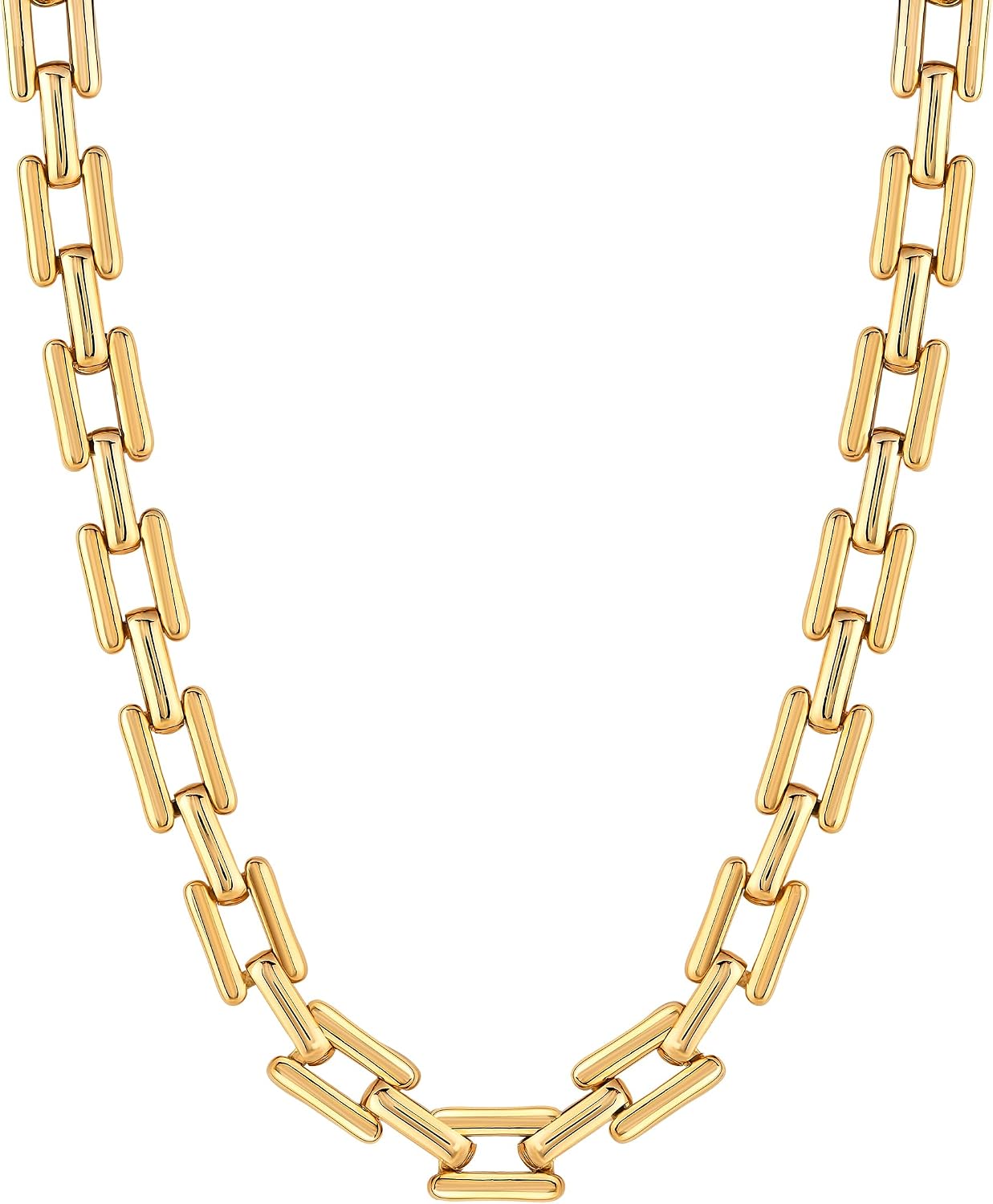 Thick Paper Clip Necklace, 18K Gold Plated Stainless Steel Panther Link Chain, Hypoallergenic, Non Tarnish, Vintage Style Statement Collar Choker Necklace for Women