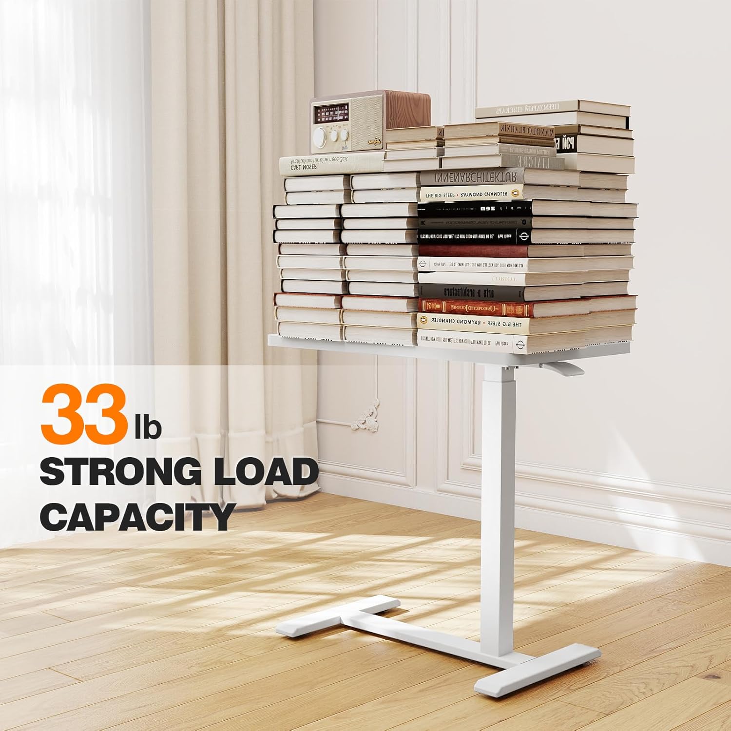 ROMOON Over Bed Table with Wheels, Rolling Adjustable Overbed Bedside Table, Mobile Standing Desk & Laptop Cart with Sturdy Frame for Hospital, Home and Small Spaces (27.6" W x 15.7" D, White)