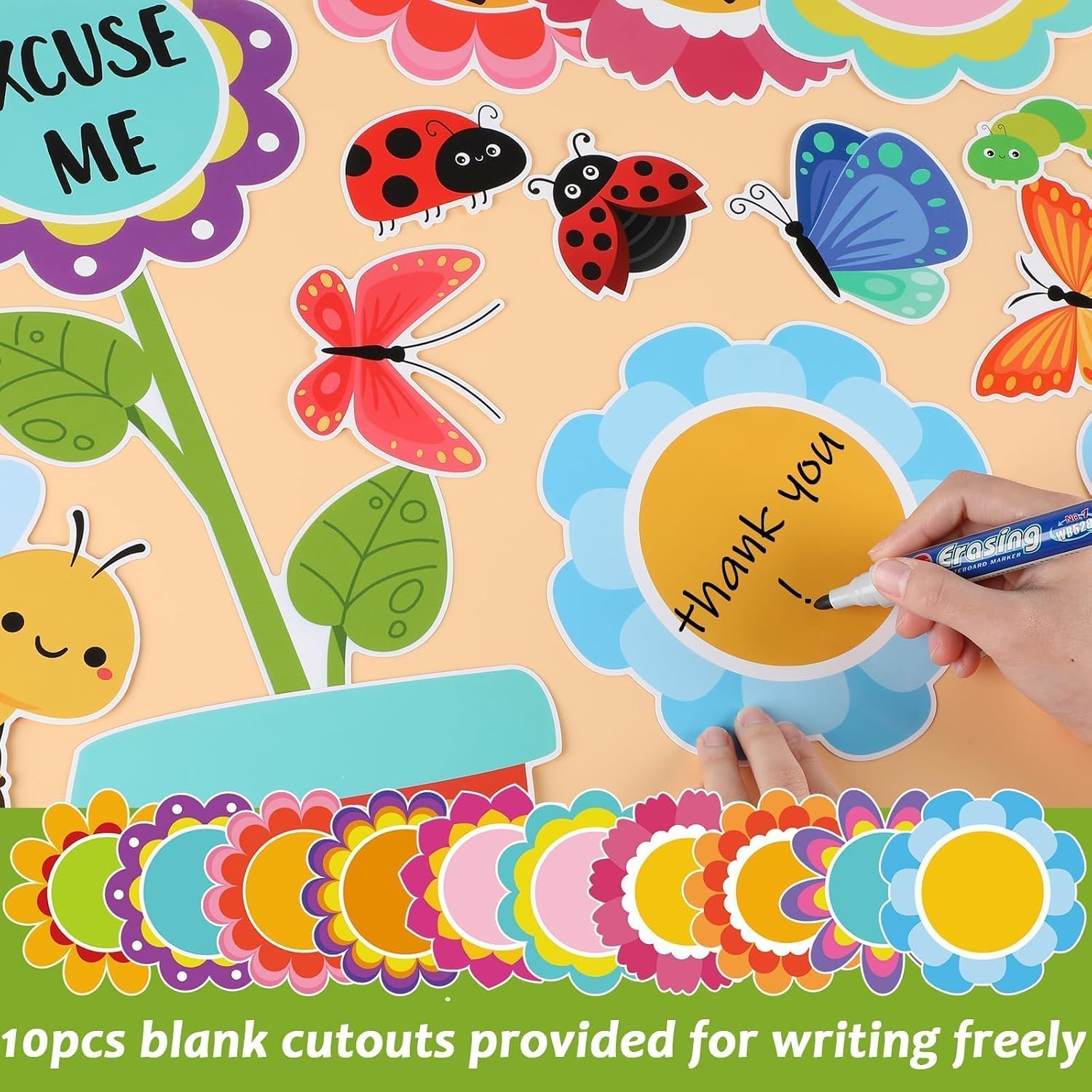 Large Spring Bulletin Board Flowers Decorations Classroom Garden of Good Manners Positive Bulletin Board Set Spring Butterfly Flowers Bee Cutouts Wall Decals for Teachers Classroom School Kids Decor