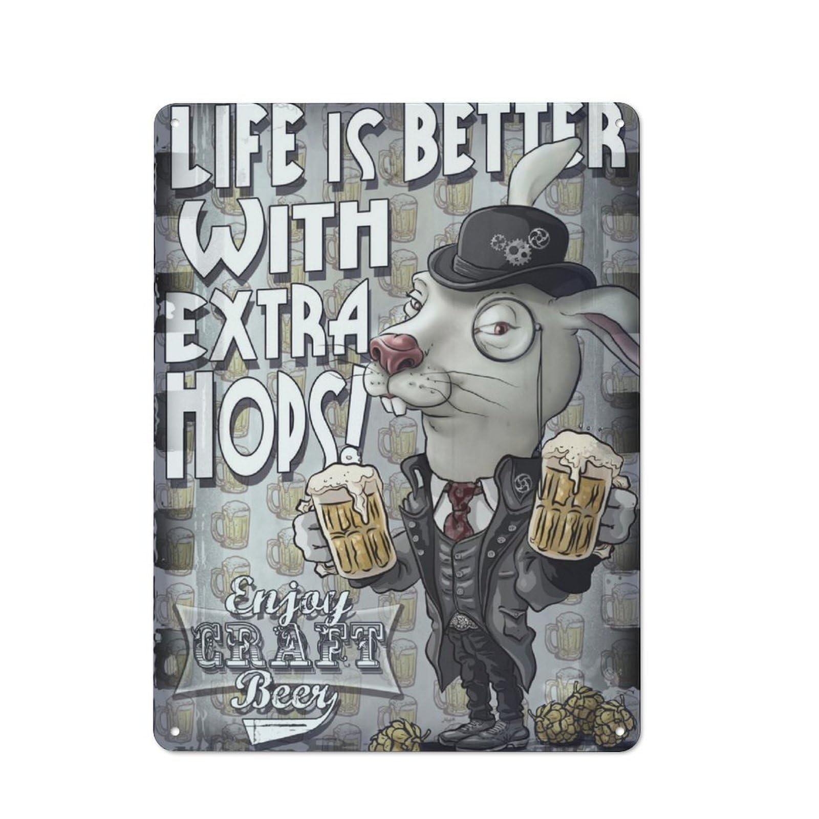 Junmoney Craft Beer Rabbit Metal Wall Plaque, Clean Printed Wall Decor For Party Wall, Porch Or Living Room, 40X30cm