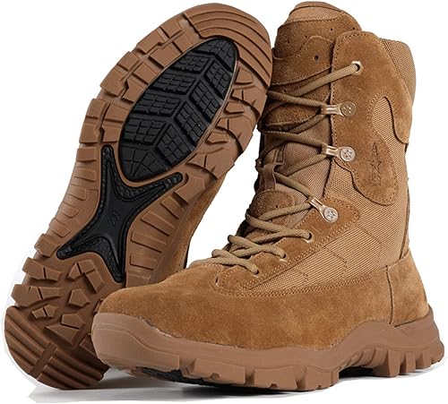 Miniatura 2 de Botas tácticas para hombre, botas de caza ligeras, botas de combate de gamuza de cuero militar, botas de trabajo militares con cremallera lateral