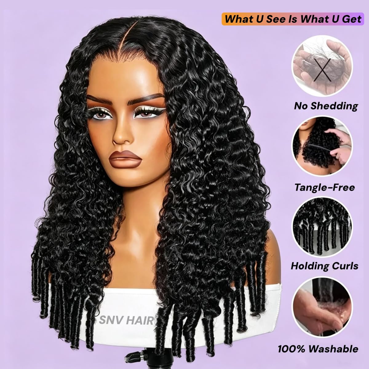 7x5 Burmese Curly Wig StayLock Contour Structure 720° Snug Fit Glueless Drawstring Wigs Human Hair Pre Plucked Pre Cut Bleached Knots Deep Wave Closure Wig with Spiral Curly Ends 220 Density 26inch