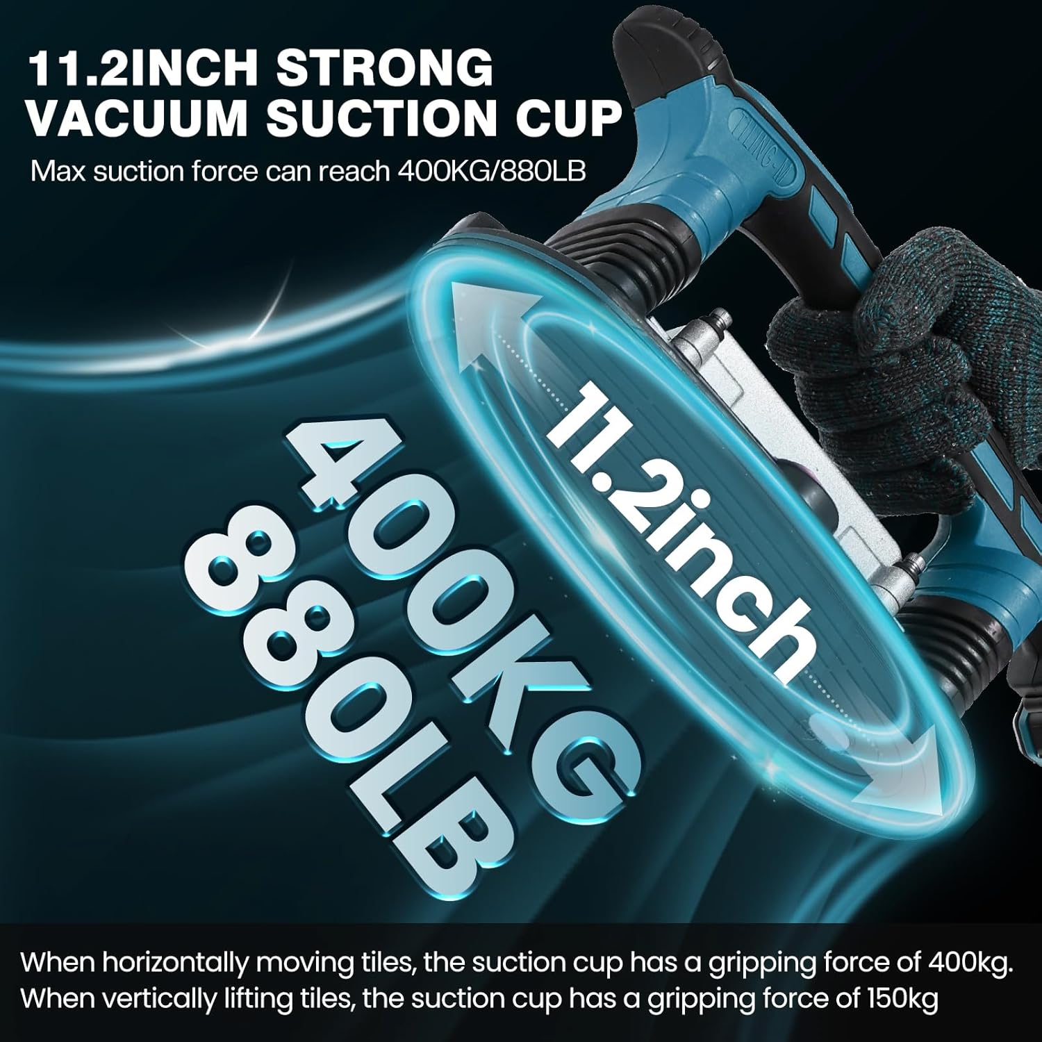 Tile Vibration Tool, 11” Tile Suction Cup Tool, Tile Installation Leveling Machine, Tile Tools for Installation, 880Lb Large Suction Strong Grip, 6 Speed, Max Speed 28000r/Min, 2×12500mAh Batteries