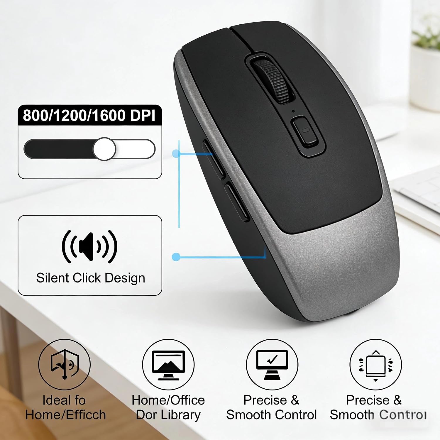 Mini Bluetooth Wireless Mouse with TF Card Reader, Portable Silent Rechargeable Type-C, 3-Level DPI Adjustable Wireless Mouse for Laptop, for Phone, Tablet, PC(Gray)