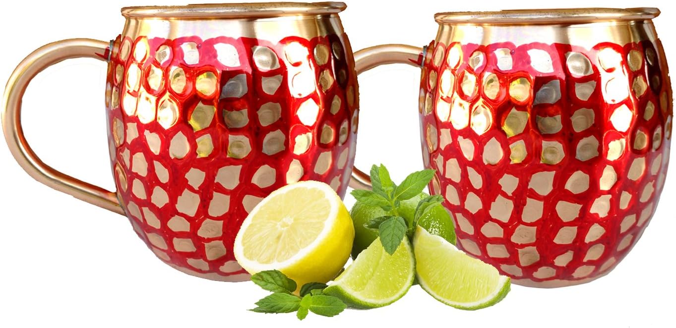 Rastogi Handicrafts Moscow Mule Mugs OUTER RED COLOR PURE COPPER MUG (4)