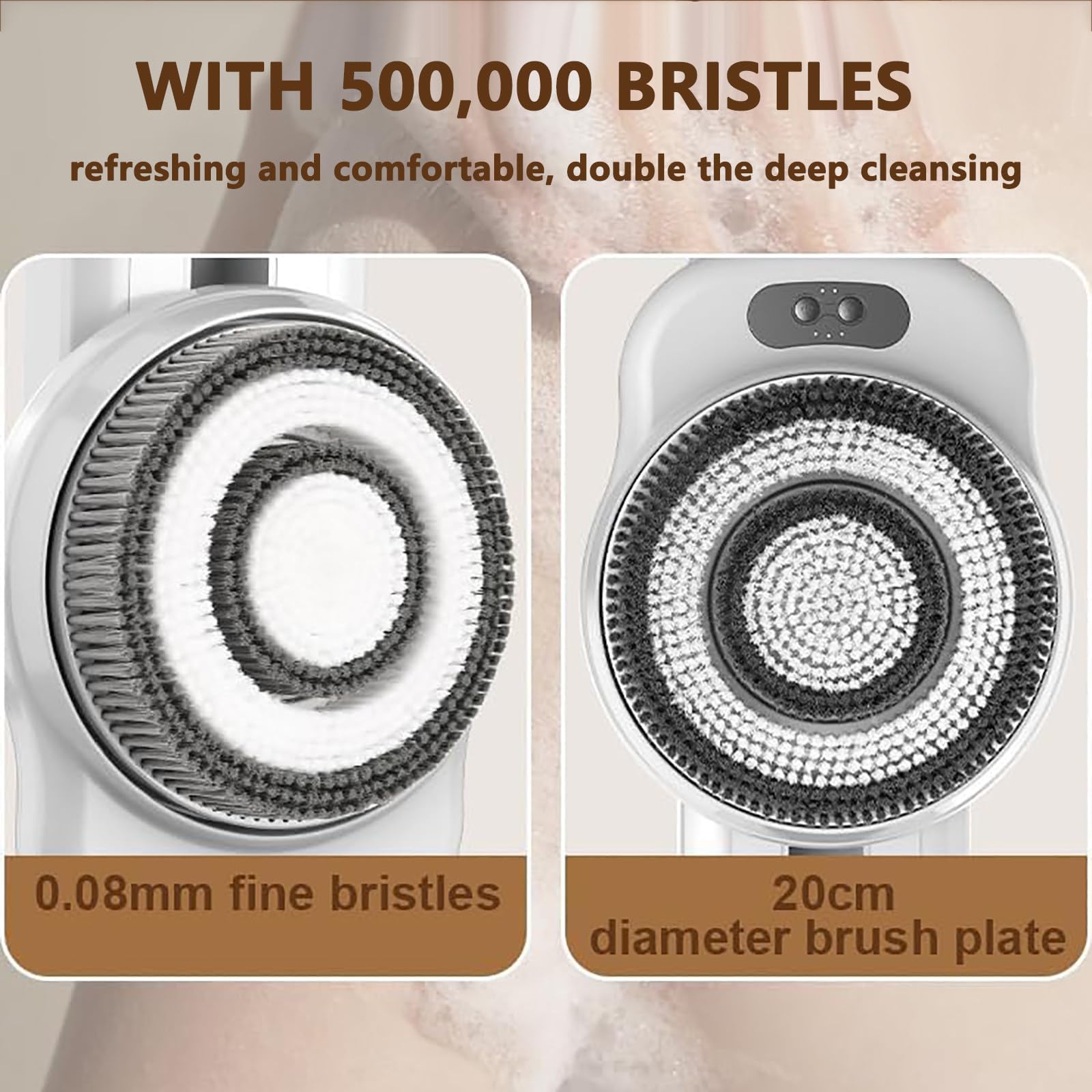 Cepillo Exfoliante Espalda Pared para Ducha, Cepillo EléCtrico con Cabezal 20Cm, Ajuste 3 Velocidades, RotacióN AutomáTica 360°, Exfoliante Corporal para Limpieza Profunda Y Masaje Espalda,White