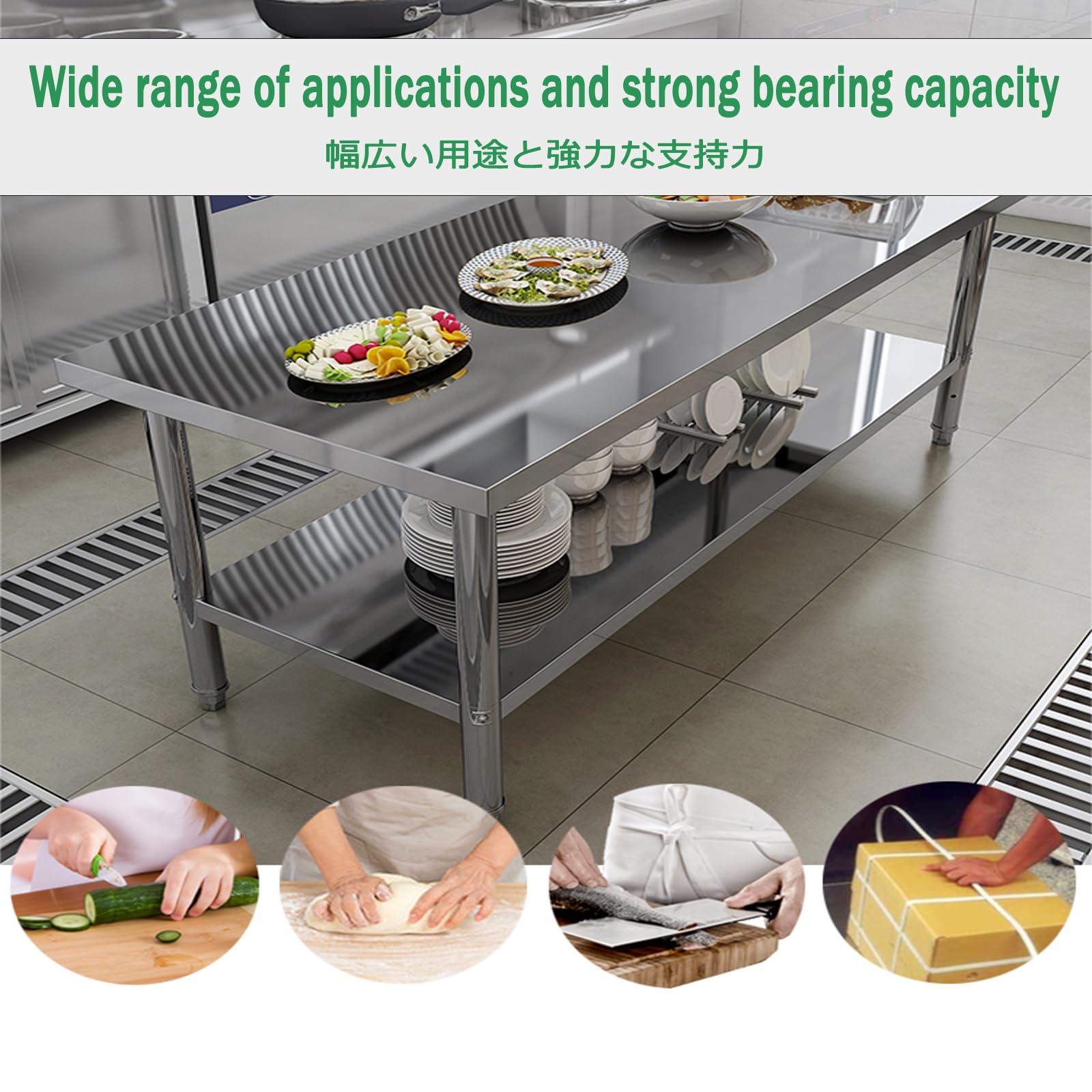 Zubereitungstische, Gewerblicher Tisch for die Küche, Catering, doppellagiges Design(130 * 40 * 80cm/51.1 * 15.7 * 31.5in)