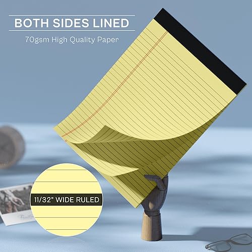 Miniatura 5 de Paquete de 4 blocs de notas amarillos de 8.5 x 11 pulgadas, blocs legales amarillos de 30 hojas perforadas, bloc de notas de papel con rayas anchas,