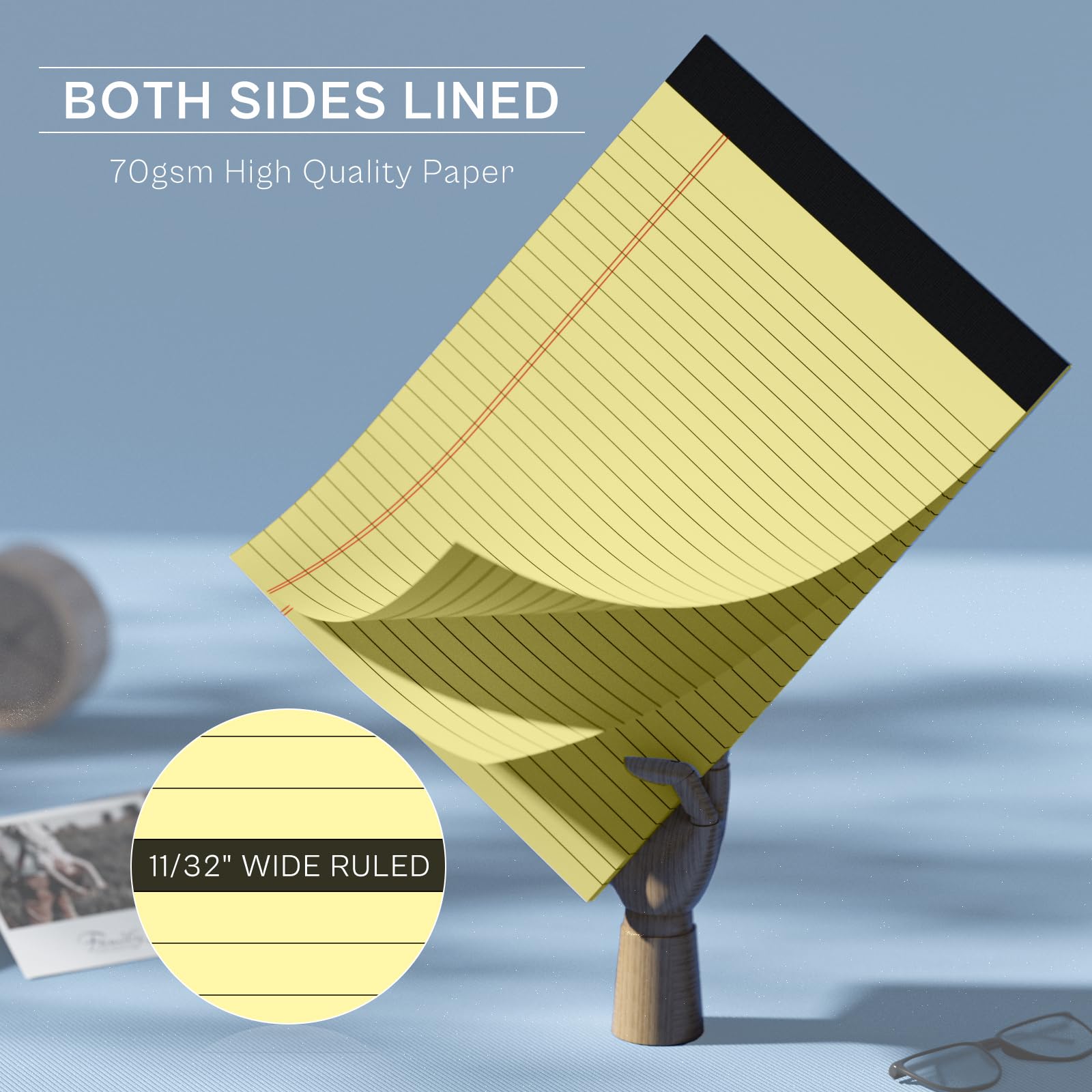 Legal Pads 8,5 x 11 - Confezione da 20 quaderni a righe larghe, 30 fogli perforati con stampa su entrambi i lati, 28 blocchi a righe formato lettera, 70 g/m², carta riciclata, a righe legali, blocco