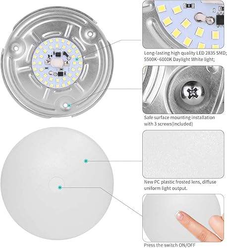 Miniatura 3 de Paquete de 4 luces LED para techo de RV, luz interior para bote, DC 12V, montaje en superficie, cúpula de techo, luz de panel de 4.5W para furgoneta