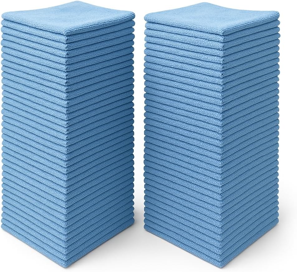MicroClean Microfiber Towel - 16" x 16" - 80/20 Blend - 16 Pie - Blue Microfiber Towel - 100 Pack