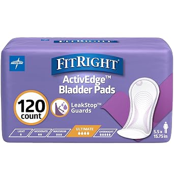 FitRight Incontinence Bladder Control Pads, Ultimate Absorbency, 5.5" x 15.75", 10 Count Pack of 12