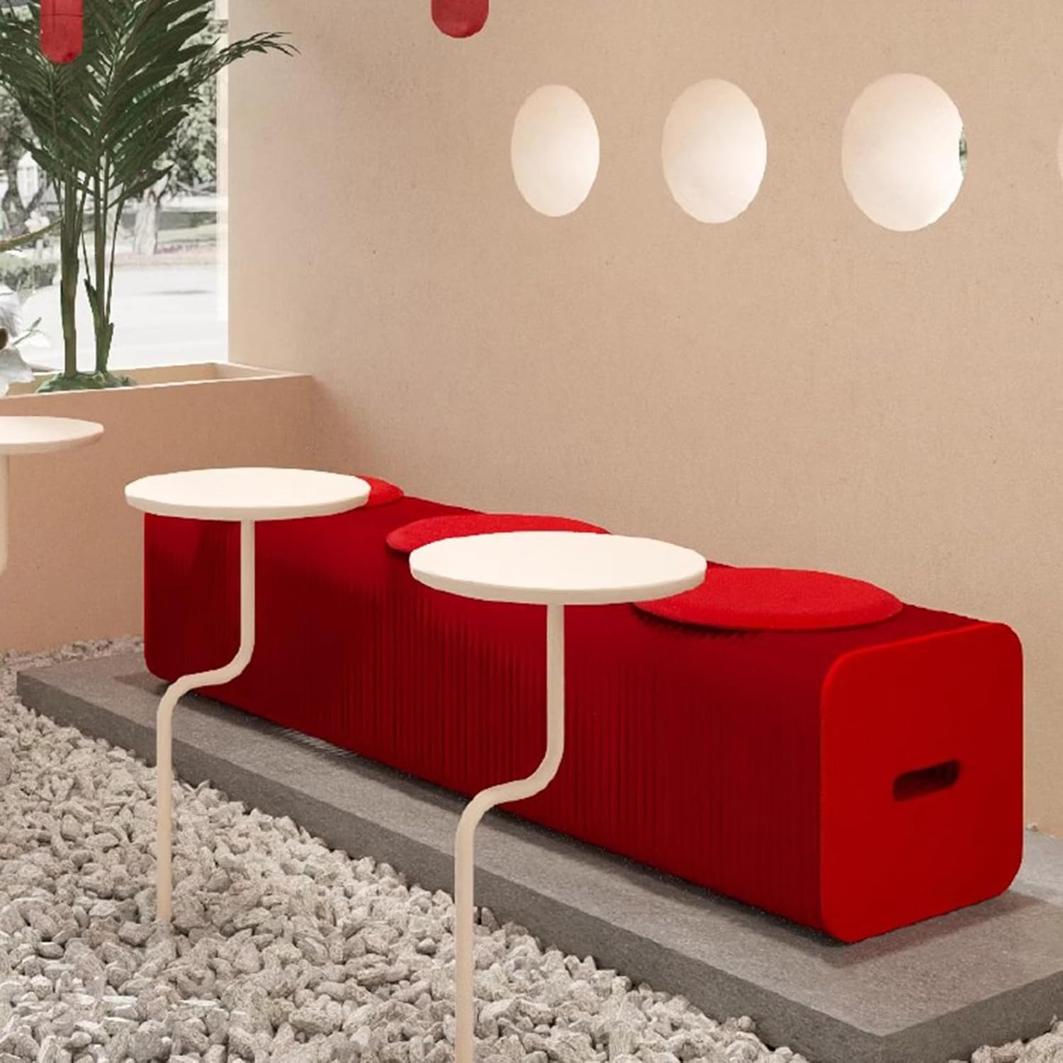 Extendable Folding Bench with 3 Seats, Retractable Accordion Design for Space-Saving Seating in Exhibitions, Displays, and Home Use