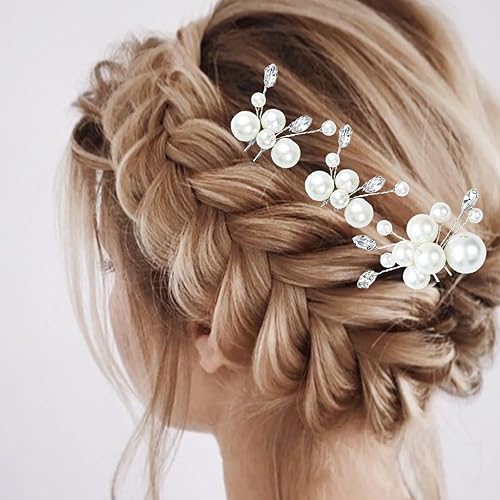 Miniatura 3 de 4 horquillas de pelo de perlas para mujeres y niñas para peinados de boda, incluyendo 2 estilos más grandes y 2 estilos más pequeños (clásico,