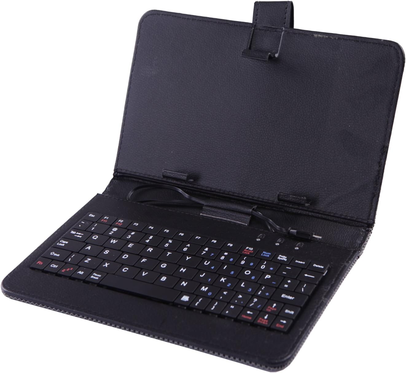 HDE Diamond Stitch Univeral Hard Leather Folding Folio Case Cover with Micro USB Keyboard for 7" Tablet (Black)