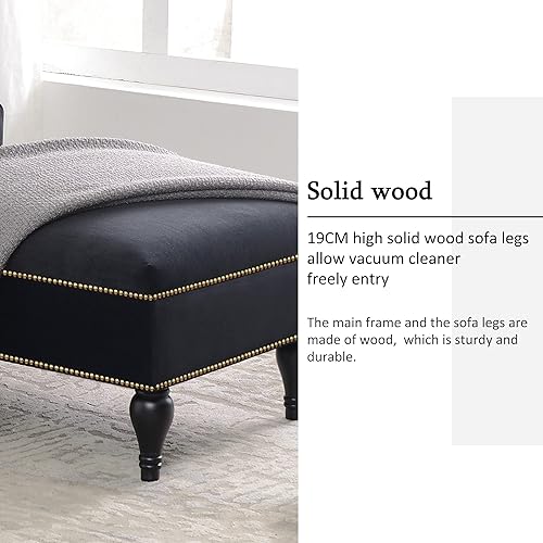 Miniatura 4 de Polibi Tumbona pequeña de 58 pulgadas con cabeza de clavos, moderna tumbona de terciopelo copetuda para sala de estar u oficina, sofá de descanso /
