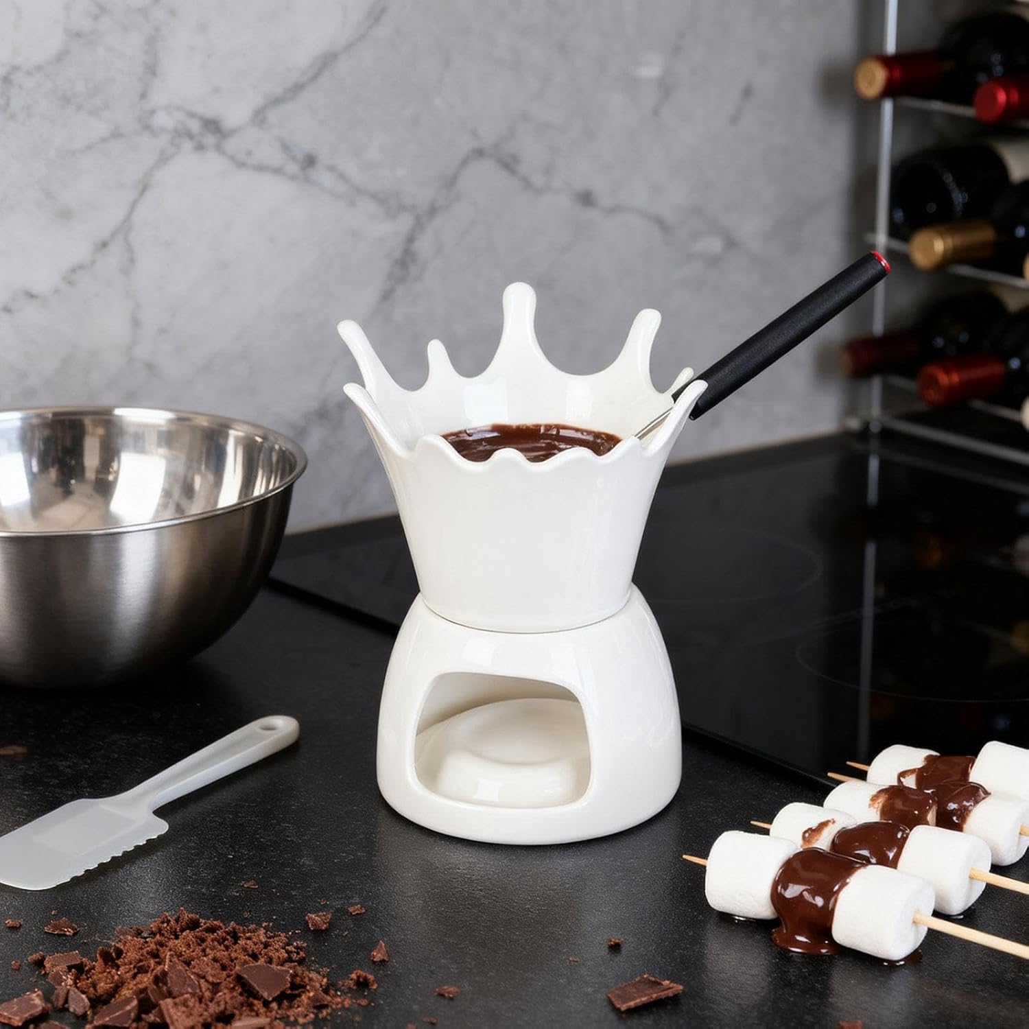 Porcelain Tea Light Melting Pot Mug for Candy Cheese Chocolate Fondue Warmer, 3.5 inch- A