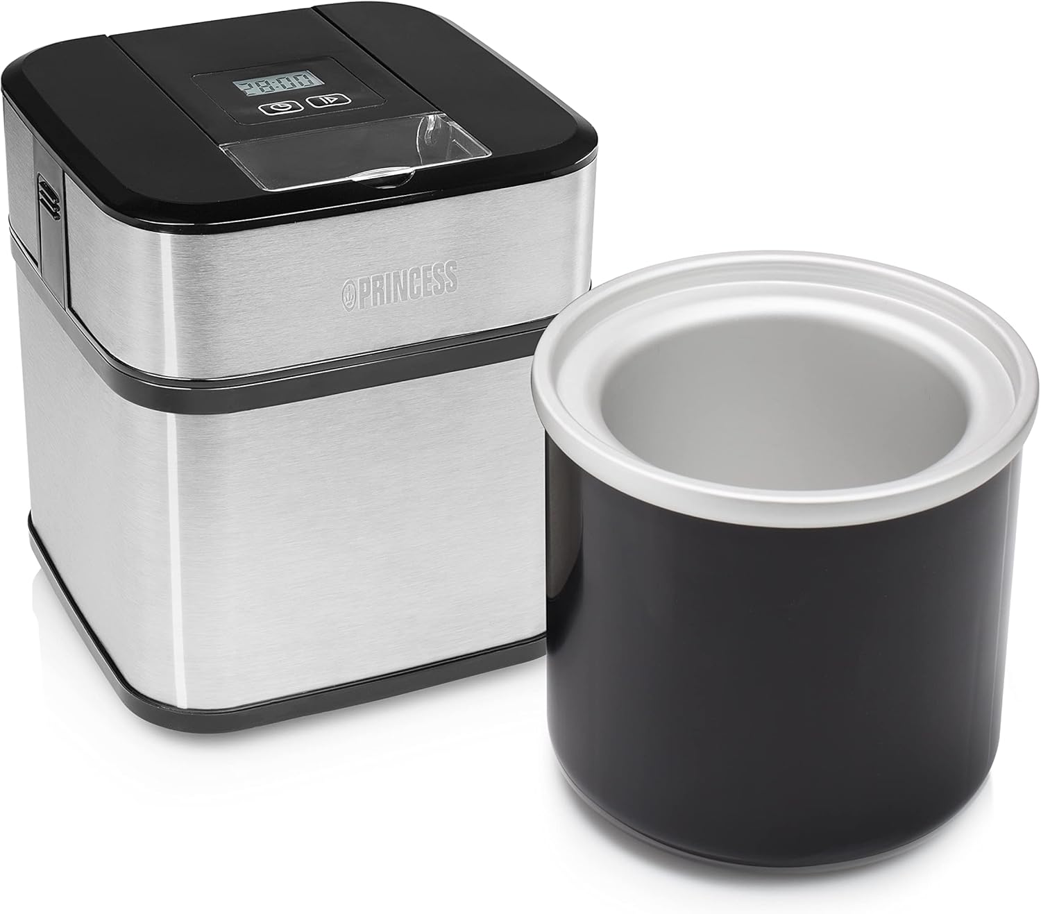 Princess 282605 Ice Cream Maker with removable bowl next to it