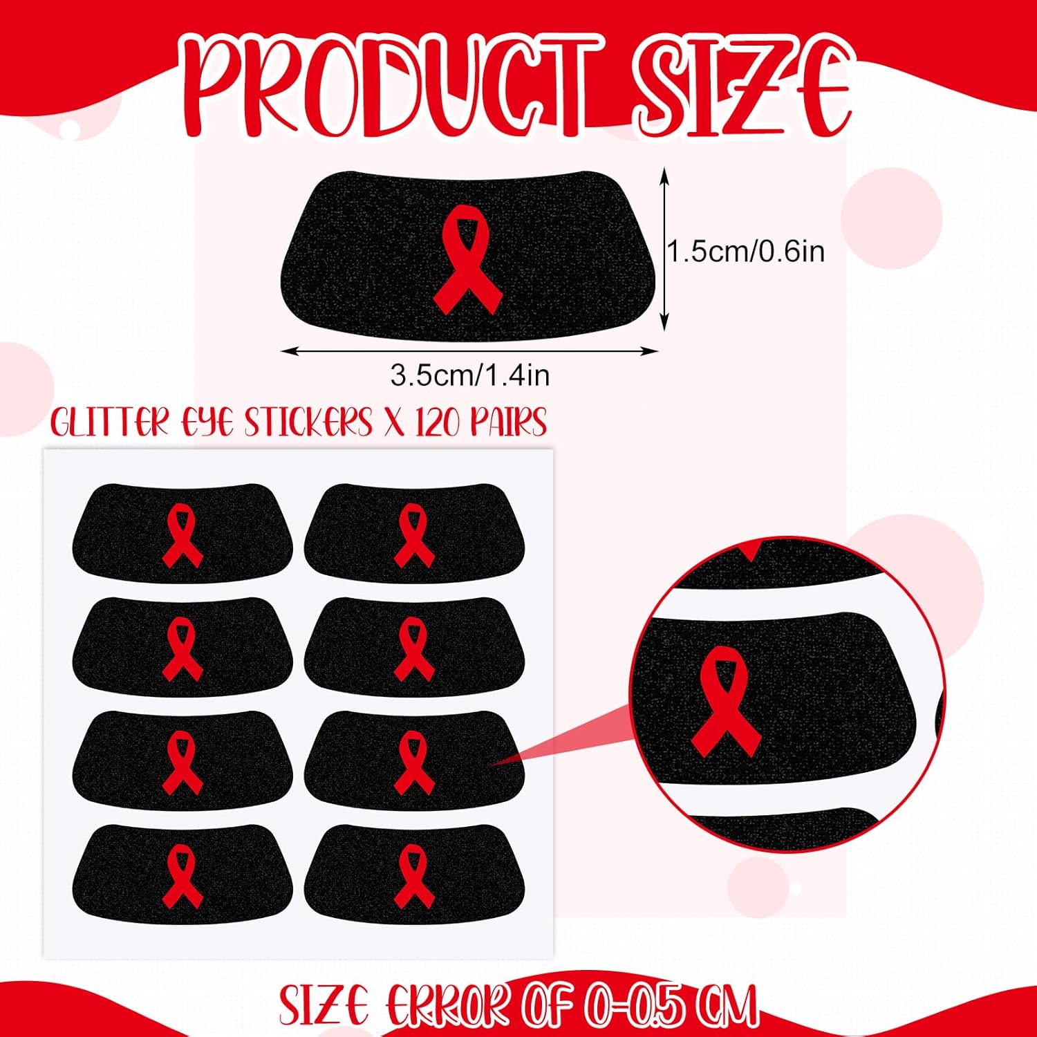 Cholemy 120 Pairs Eye Black Stickers Bulk Baseball Glitter Stickers Football Softball Party Favor Spirit Day Accessories(Red Cancer Awareness Red,Red1)