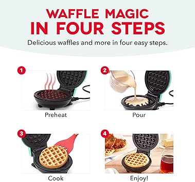 Dash Mini Waffle Maker- Compact Electric Iron for Creative Homemade Treats - PTFE nonstick surface - Easy-to-Clean - Perfect for Kids & Families - White