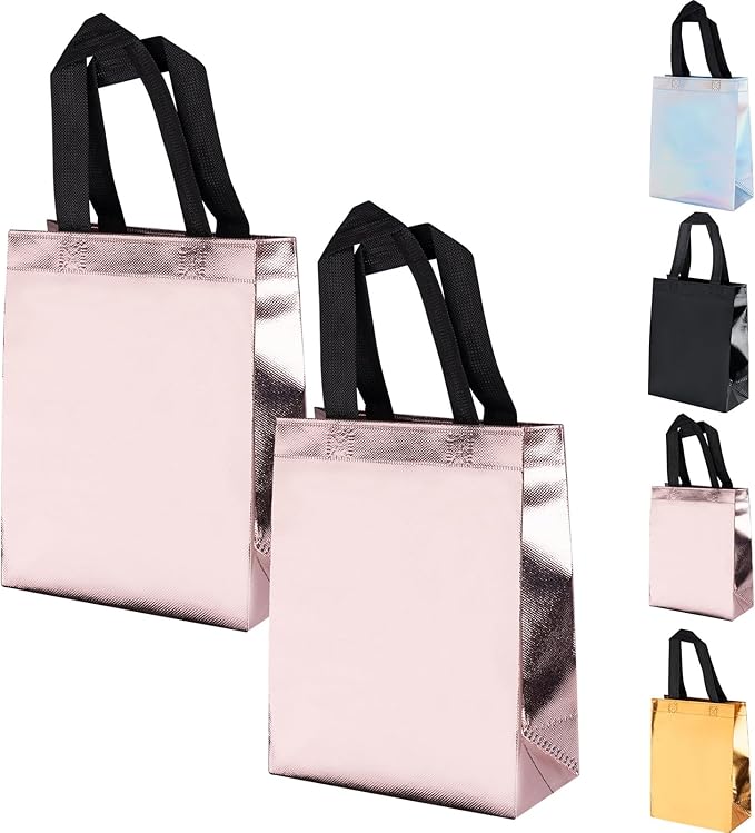 Shiny Gift Bag, 2 PCS Rose Gold Gift Bags Reusable Medium Gift Bags
