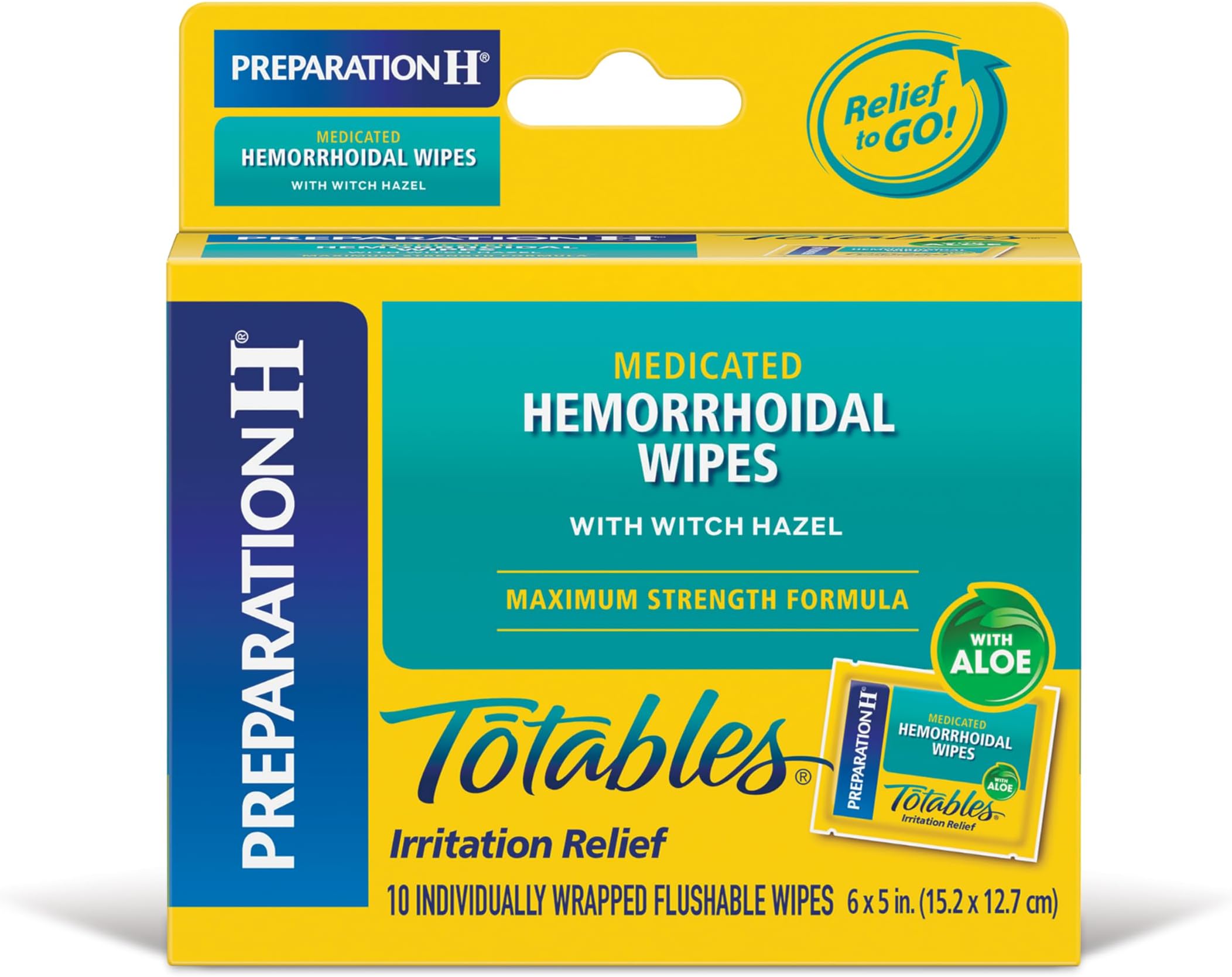 Totables Hemorrhoid Flushable Wipes with Witch Hazel for Skin Irritation Relief - 10 Count