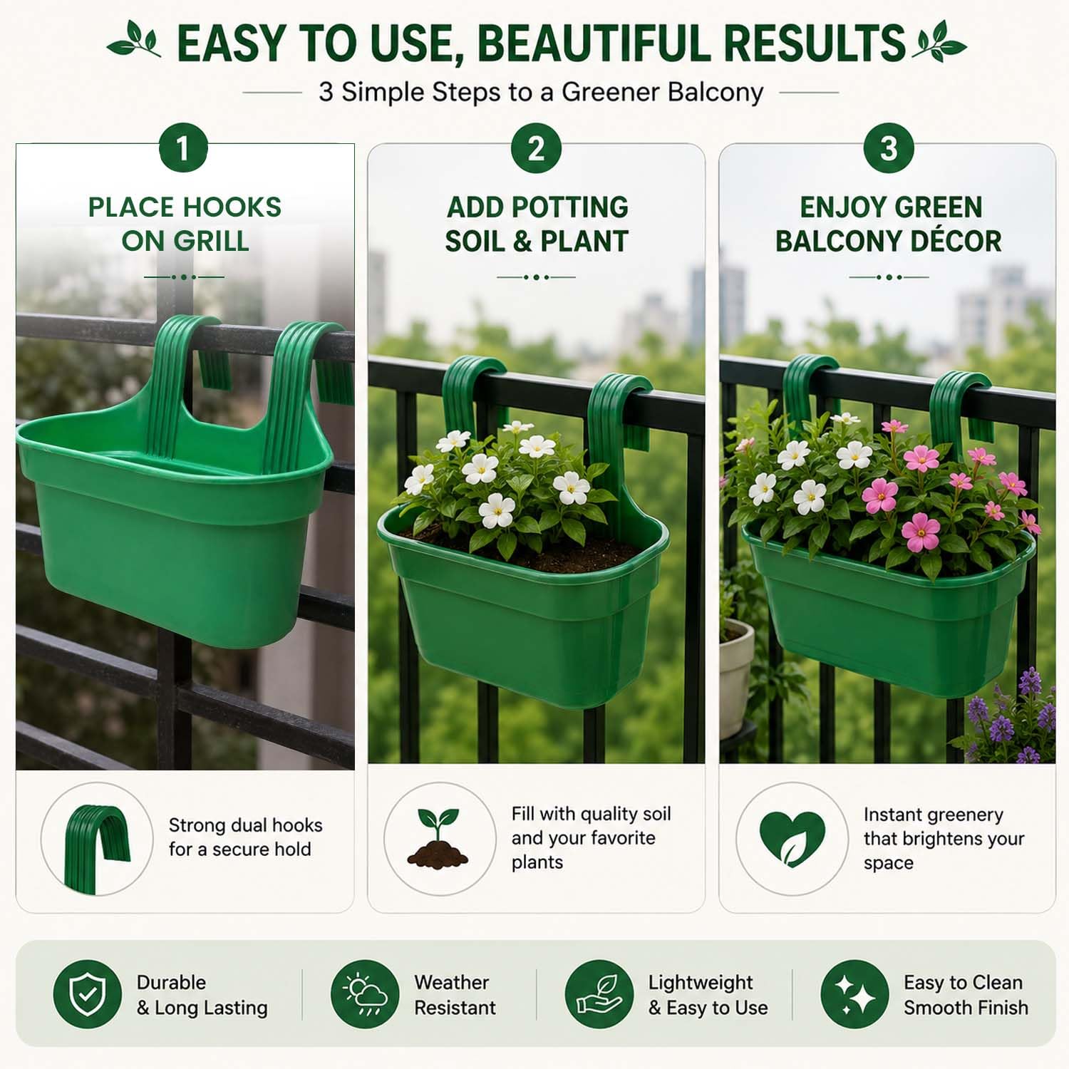 Go Hooked Railing Planters - 10 Hanging Pots -6 Go Hooked Railing Planters - 10 Hanging Pots -6