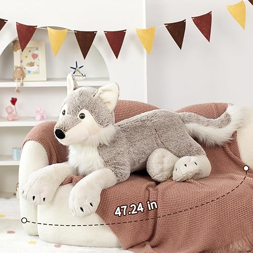 Miniatura 5 de MaoGoLan Animal de peluche grande de lobo para niño, peluche de lobo gigante para niña, coyote de peluche para niño, peluche de coyote realista para