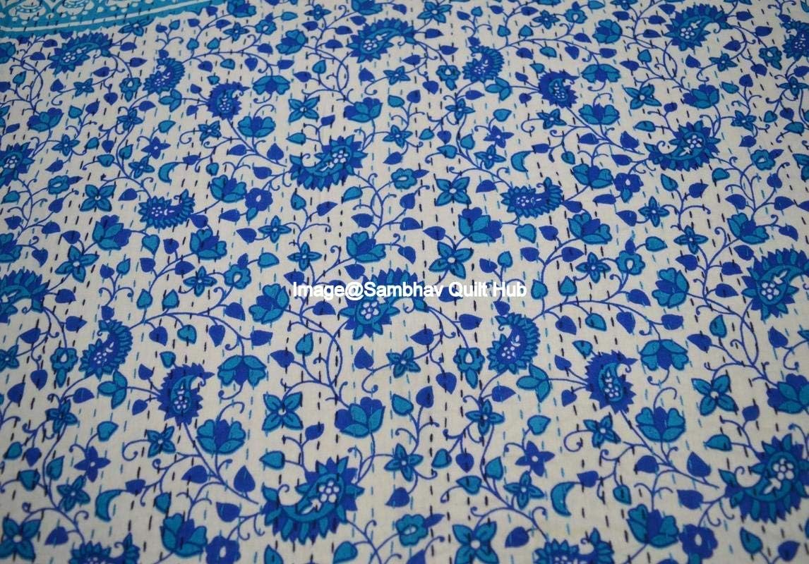 Indian Blue Ombre Vintage Kantha Quilt Traditional Mandala Print Kantha Quilt Bedspreads Throw Blanket Tapestry Handmade Quilting Kantha Quilt (Queen Size)