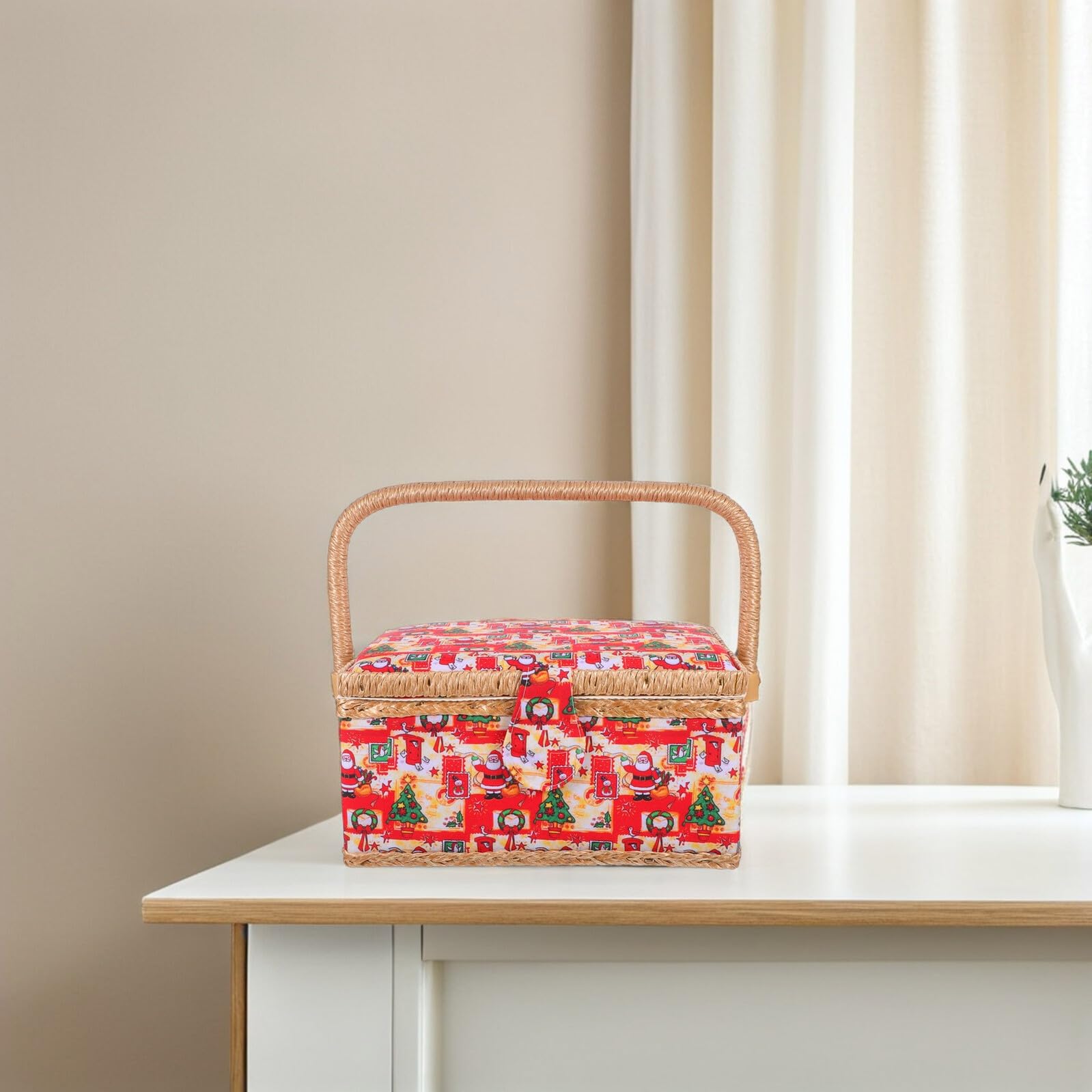 PRETYZOOM Cesta de Costura Grande para Bordar con Caja de Obsequio de Navidad Organizador de Suministros de Costura con Bandeja Extraíble y Bolsillo Interior para Alfileres y Hilo de Coser