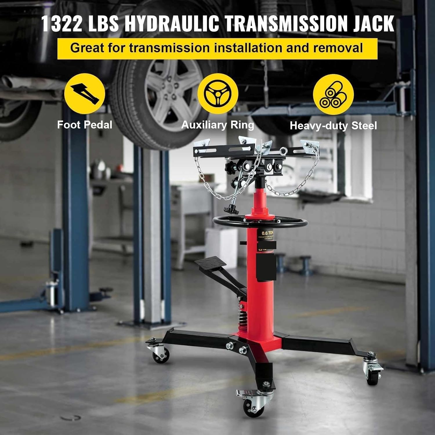 Transmission Jack, Hydraulic Telescopic Transmission Jack, 2-Stage Floor Jack Stand with Foot Pedal, Fit for Garage/Shop