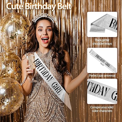 Miniatura 10 de Corona de cumpleaños para mujer, banda de cumpleaños para niña, corona de cumpleaños, banda de cumpleaños de oro rosa con purpurina y corona de