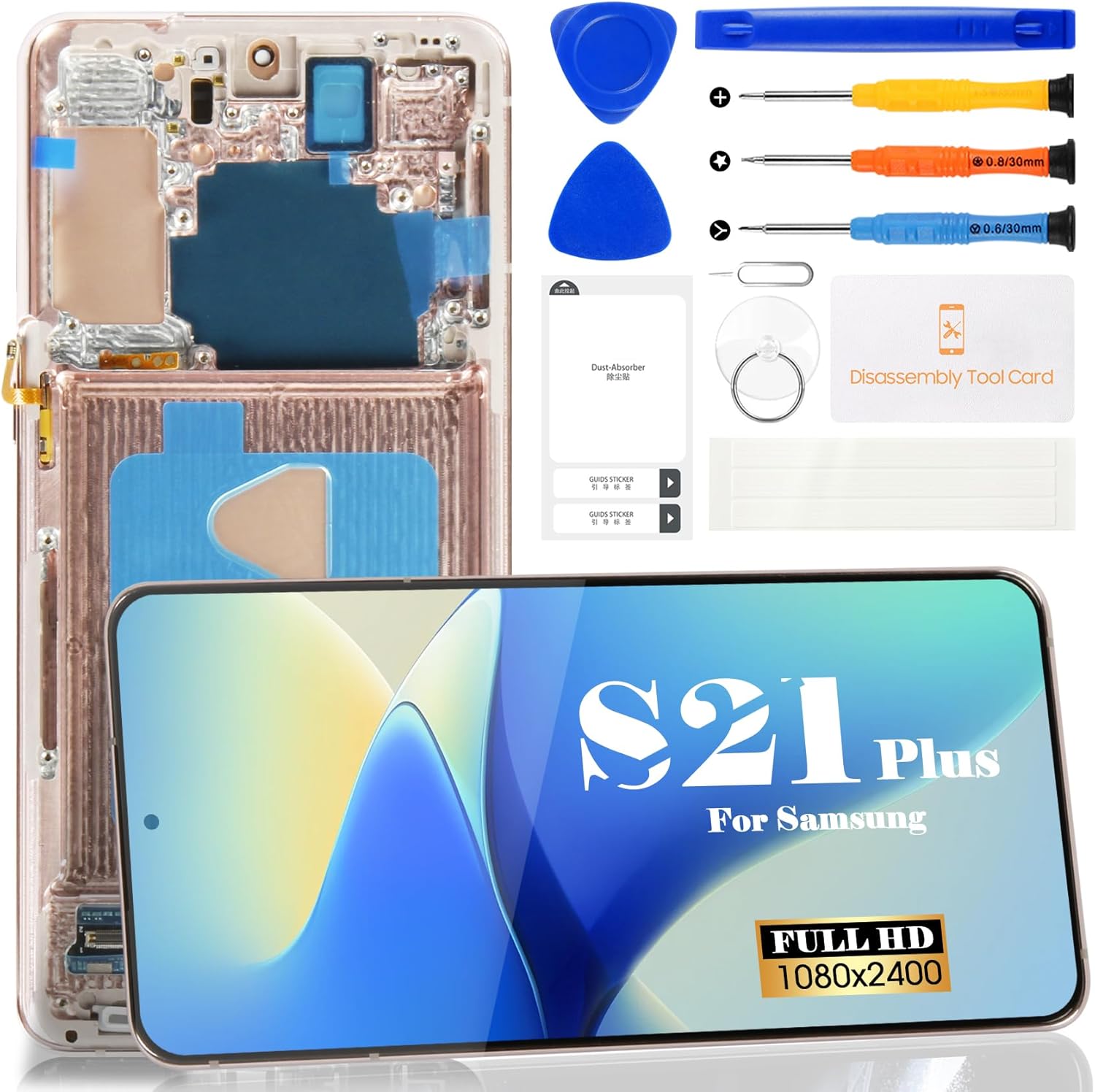 OLED for Samsung Galaxy S21+ 5G LCD Screen Replacement for Samsung S21 Plus 5G Display Digitizer SM-G996B SM-G996U SM-G996W Touch Screen Assembly Repair Kits (Gold,with Frame)