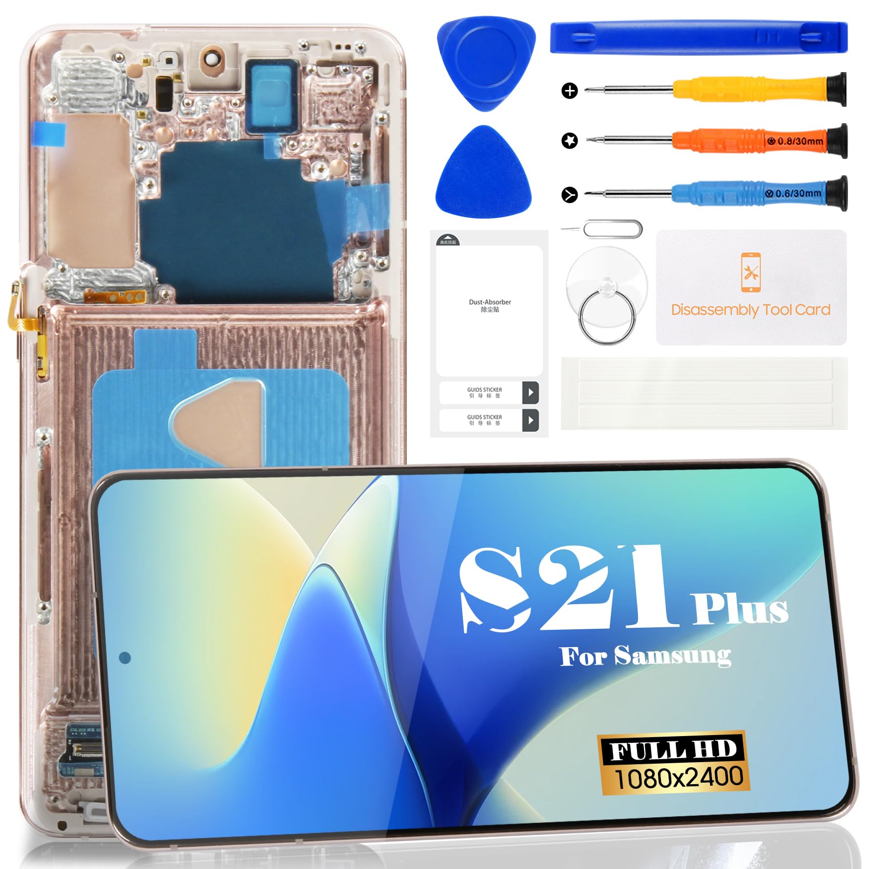 Photo 1 of OLED for Samsung Galaxy S21+ 5G LCD Screen Replacement for Samsung S21 Plus 5G Display Digitizer SM-G996B SM-G996U SM-G996W Touch Screen Assembly Repair Kits (Gold,with Frame)