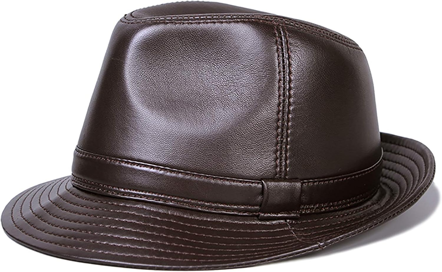 Winter Hats,Genuine Leather Jazz Cap Men's Sheepskin Top Hat Panama Vintage Fedora Trilby Hat Autumn and Winter