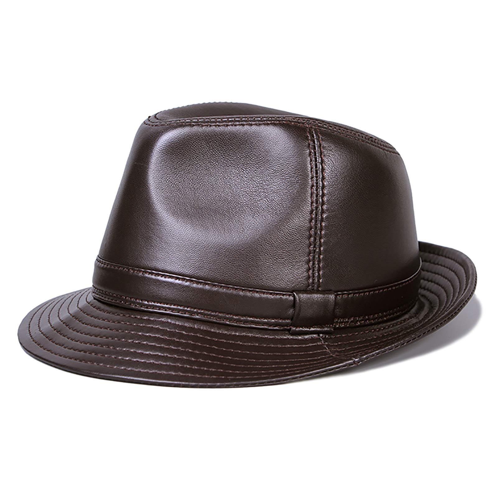 Sombreros de invierno, cuero genuino Jazz Cap Hombre Sheepskin Top Sombrero Panamá Vintage Fedora Trilby Hat Otoño e Invierno