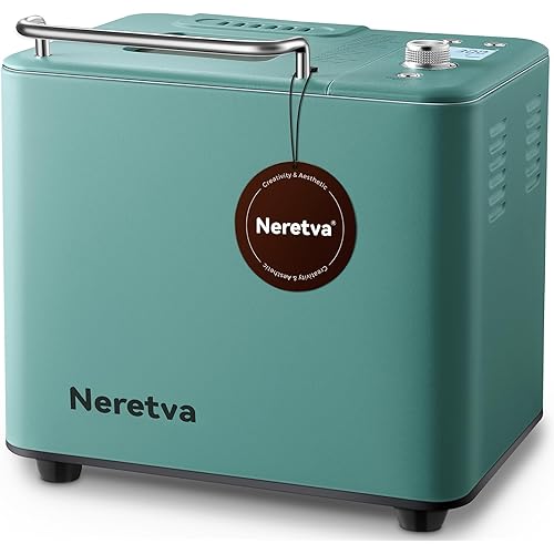 Neretva Bread Maker, 20-IN-1 2LB Bread Machine Dual Heater Bread Maker Machine Automatic with Nonstick Ceramic Pan, 15H Timer & 1H Keep Warm Set, Low Noise, Stainless Steel Breadmaker Recipe-Green