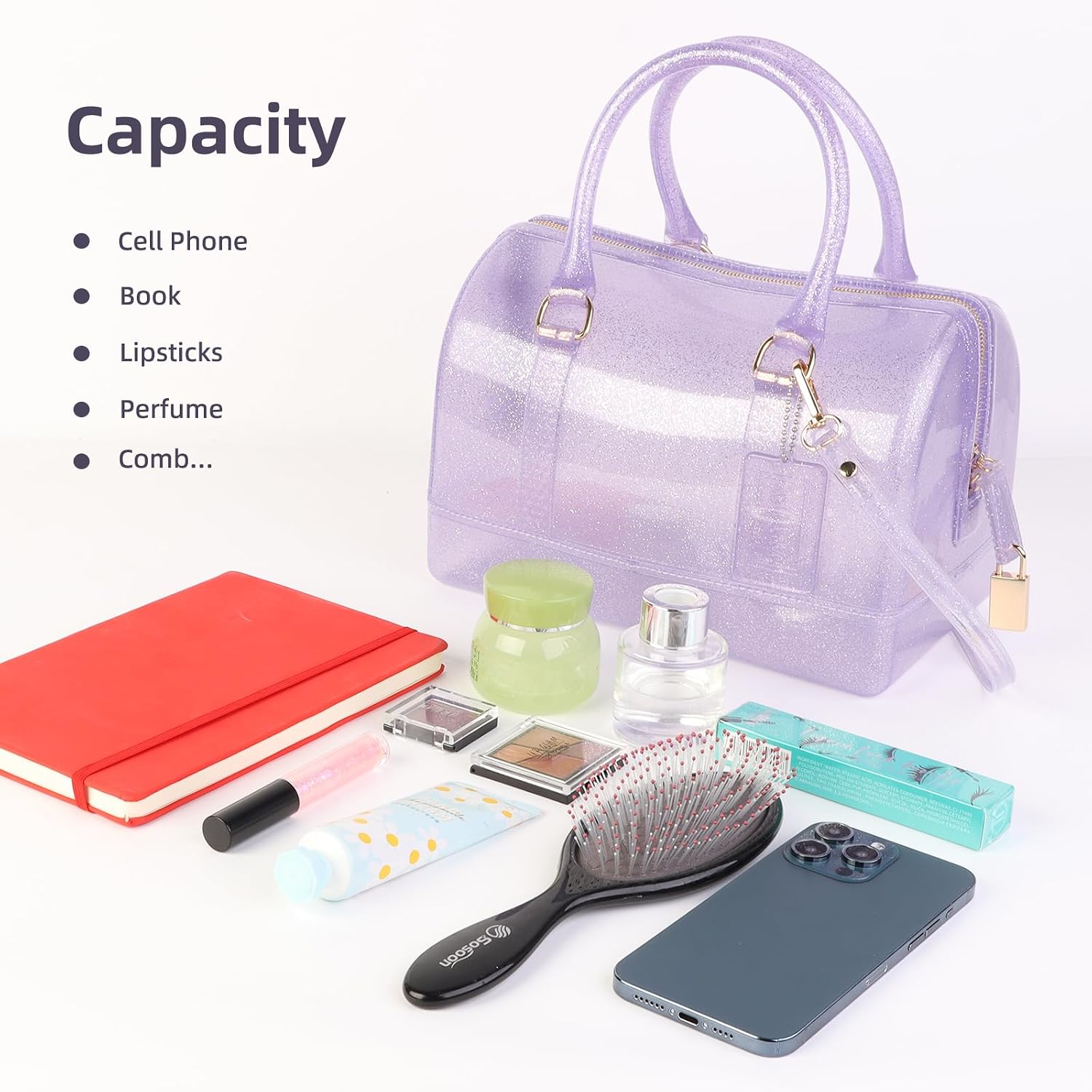 Ladies Summer Jelly Pillow-shaped Top Handle Handbag Candy Color Transparent Crystal Purse