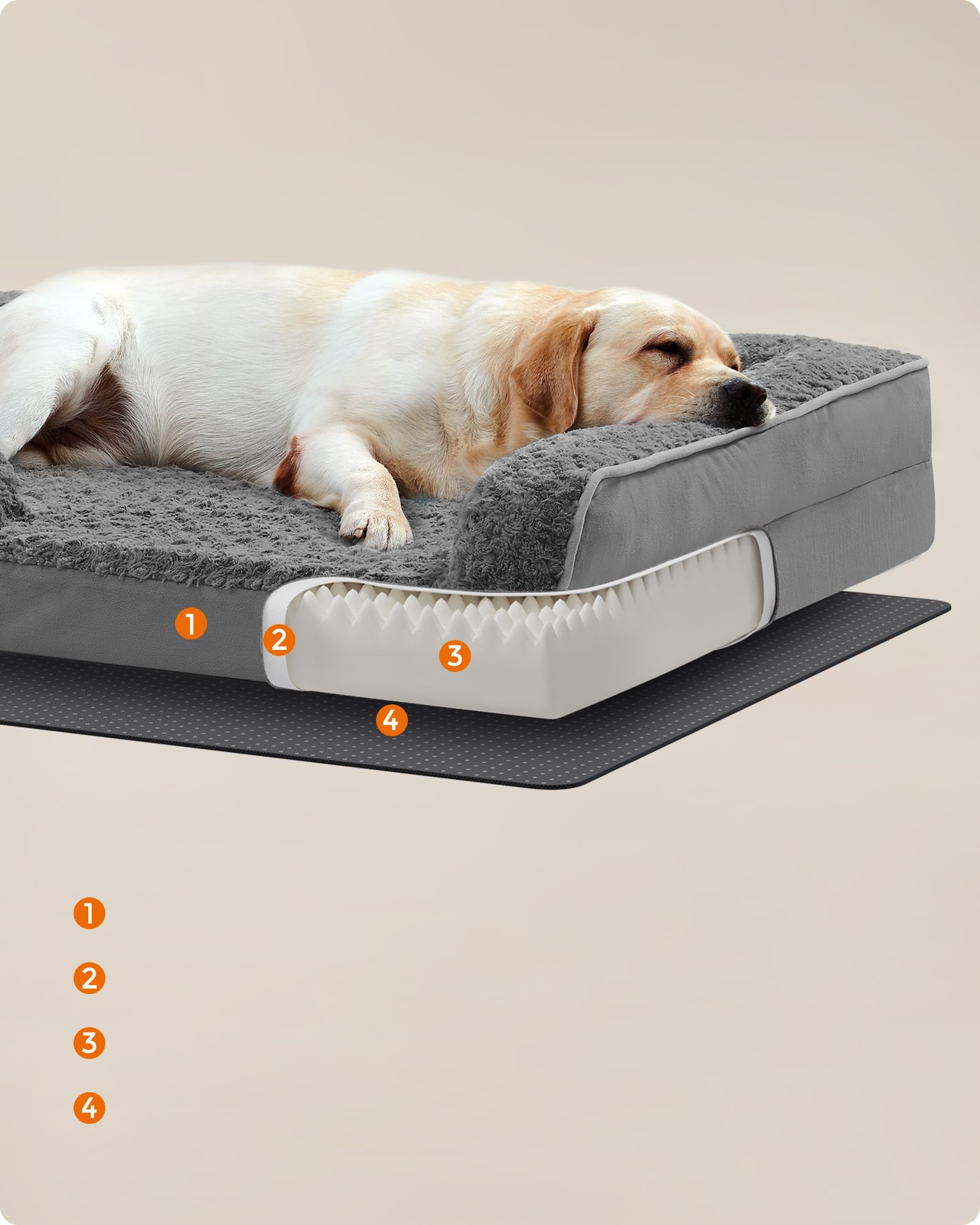 Feandrea Cama Perro Grande, Caseta para Mascotas, Ortopédica con Espuma Corrugada, Bordes Elevados Acolchados, Funda Extraíble Motivo Rosa Peluche, 122 x 89 x 18 cm, Gris Pizarra PGW254G02