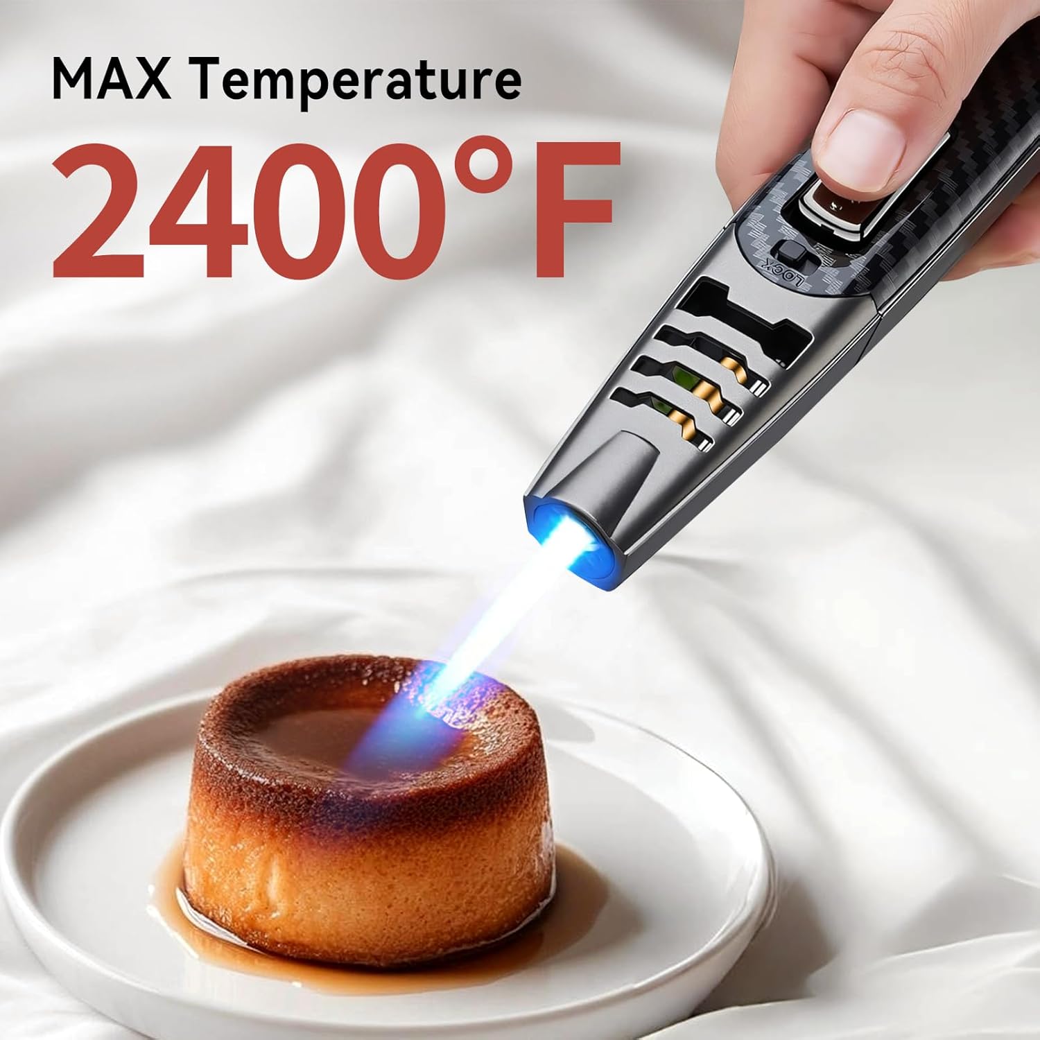 2 Pack Torch Lighters, Butane Lighter, Adjustable Big Jet Flame Butane Torch, Windproof Refillable Candle Kitchen Cooking Grill BBQ Soldering Lighters with Safety Lock (Butane Not Included)