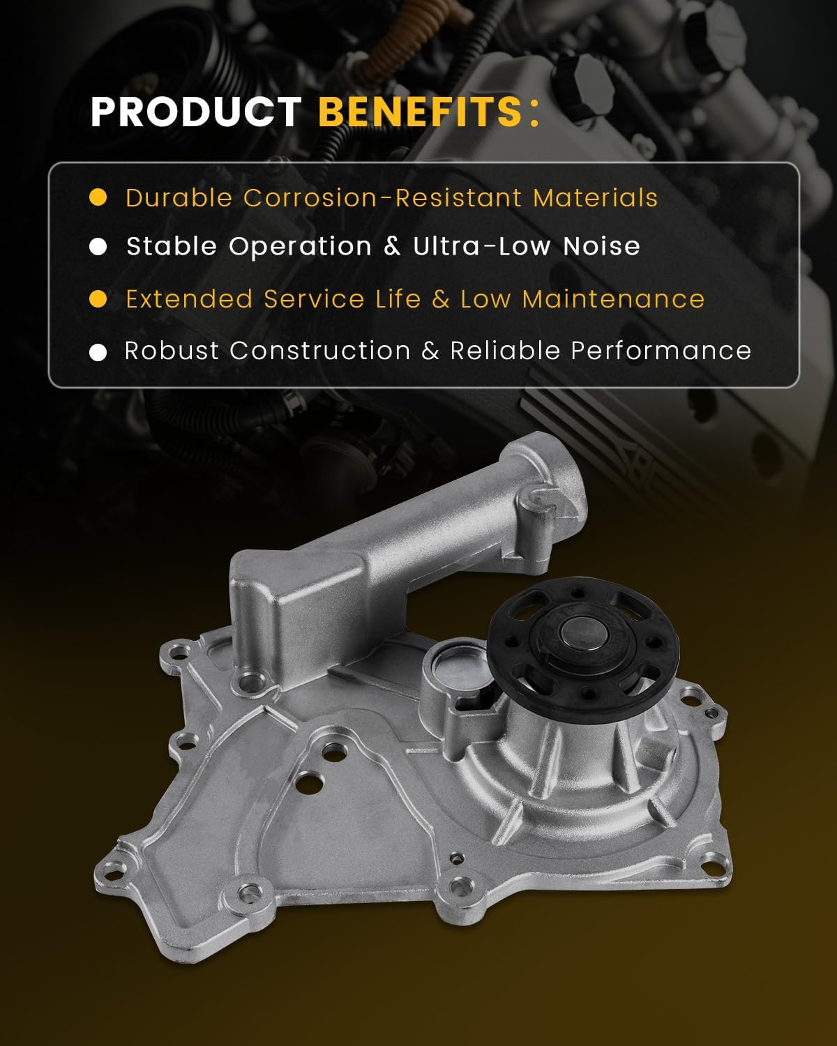 Engine Water Pump Compatible with Hyundai Azera Entourage Genesis/Coupe Santa Fe Sonata Veracruz 2006-2016 & Kia Amanti Borrego Sedona Sorento 2006-2013, V6 3.3L 3.5L 3.8L, Replace# 251003C100