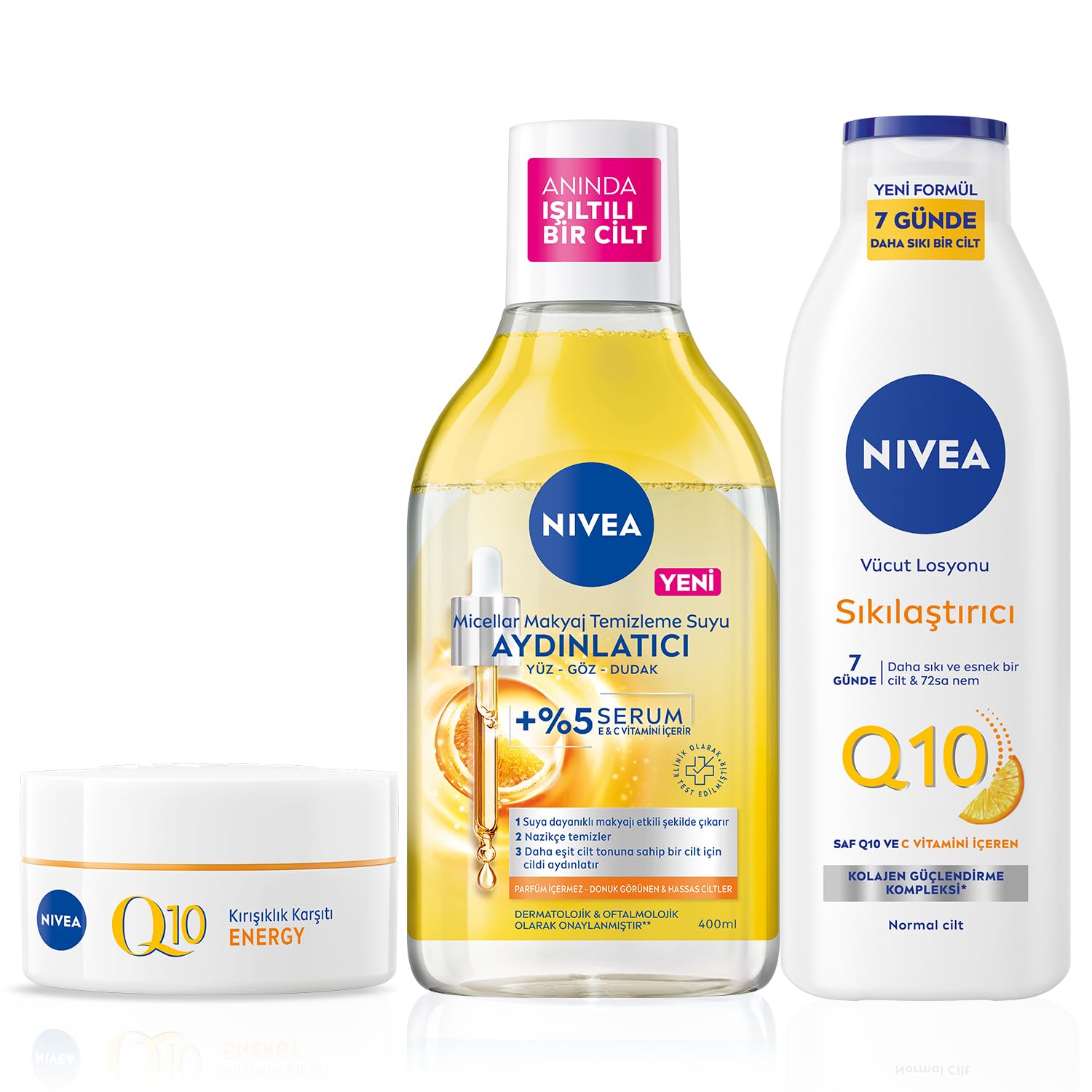 C Vitamini Bakım Seti, Q10 Sıkılaştırıcı Losyon 250ml, Gündüz Kremi 50ml,Makyaj Temizleme Suyu 400ml