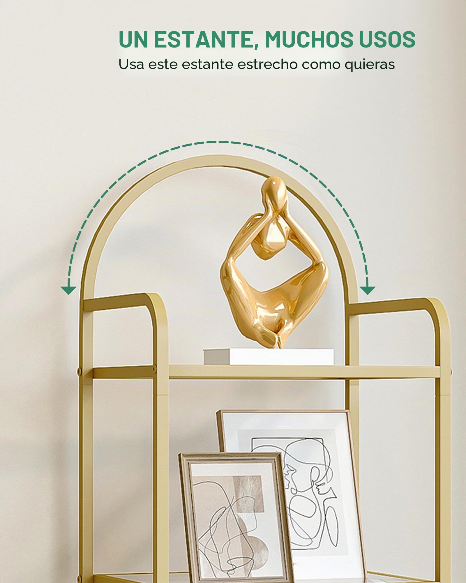 Hzuaneri Estantería Libros de 6 Niveles, Organizador Estante de salón, Estantería para Dormitorio, baño, Oficina en casa, para Plantas, CD, decoración, Recuerdo, Estructura de Acero, Dorado BC10601G