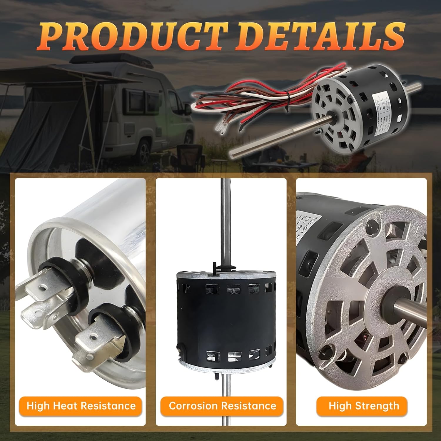 7855MVA-A11U RV AC Fan Motor 1/3 HP 115V - Replaces Fasco D1092 Coleman 1468-3069 - 2 Speed Condenser Motor with Capacitor for RV Air Conditioner Units